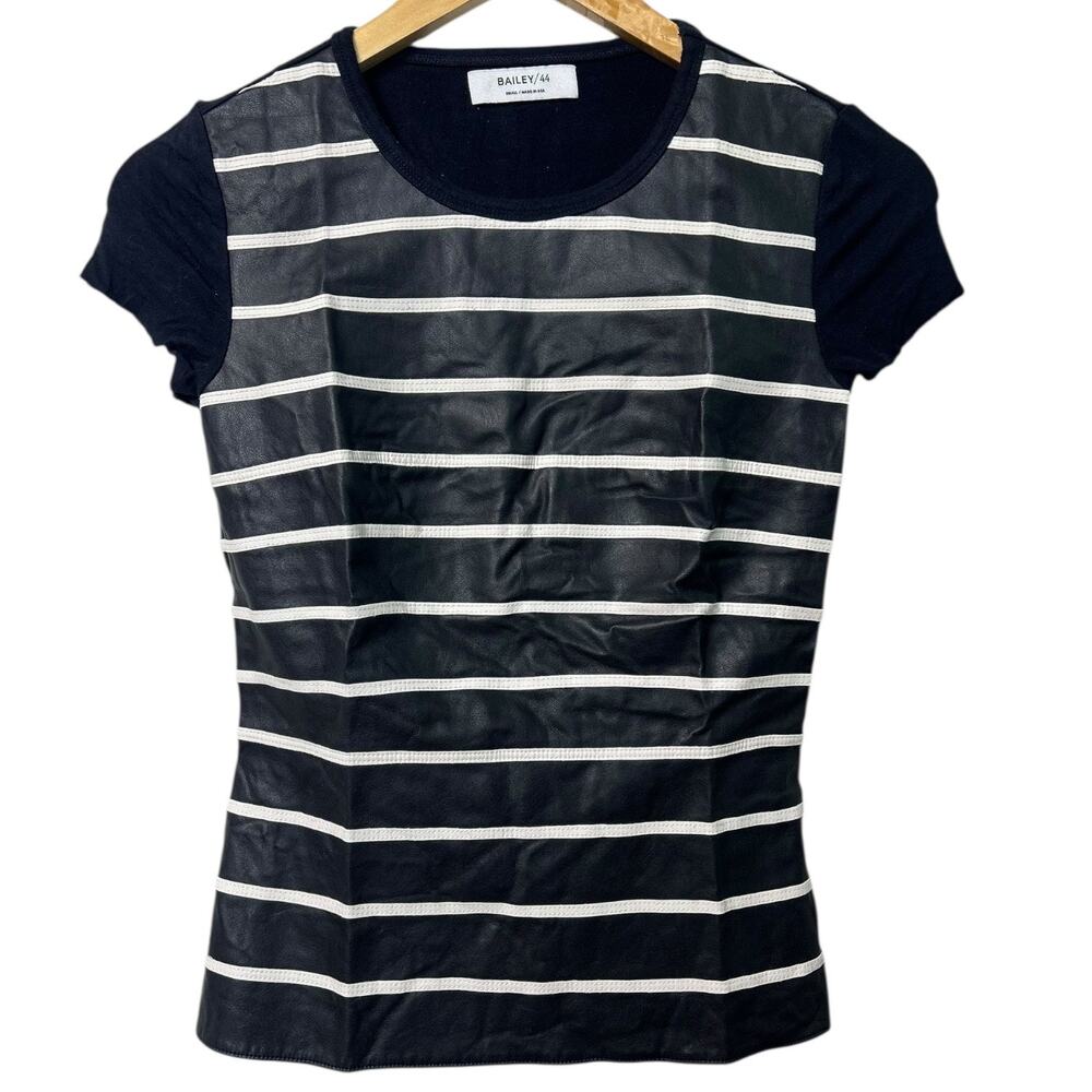 Bailey 44 Faux Leather Striped Navy Top Small